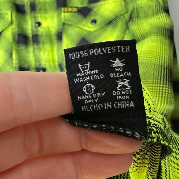 Dixxon Flannel Co The Lizard Shirt Men XL Neon Green Black Plaid Snap Up D-Tech - Picture 7 of 7